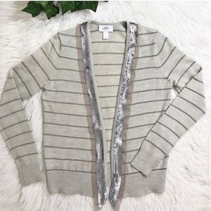 Ann Taylor Loft Gray Sequin Metallic stripe Cardi
